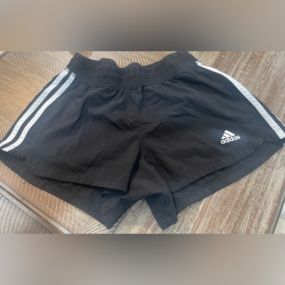 Adidas black shorts with white stripes, size XS, good condition